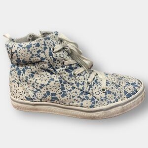 Floral High Top Inner Zip Sneakers High Top White Blue Size 1.5 Girl's